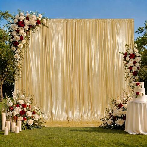 10x10 FT Gold Backdrop, Sequin Backdrop Curtain for Party, Shimmer Shiny Fabric Glitter Back Drop Cloth for Wedding, Birthday, Graduations Photography Background (2 Panels, 5x10 FT) in Saudi Arabia