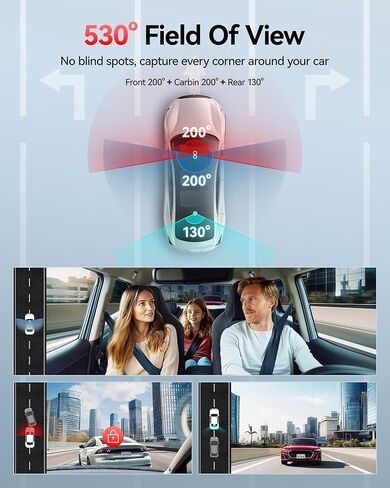 REDTIGER VP20 + Hardwire Kit, 530° Dash Cam 3 Channel, 2.5K+2.5K+1080P Triple Car Camera with IR Night Vision, Touch Screen, Dashcam for Front Inside Rear Included WiFi GPS, 24H Parking in Kuwait