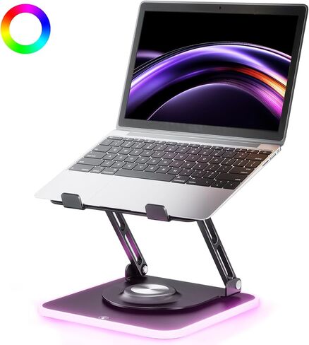 حامل كمبيوتر محمول قابل للتعديل من JOYEKY مع إضاءة RGB، حامل كمبيوتر مريح من الألومنيوم مع قاعدة دوارة 360 درجة، حامل كمبيوتر محمول قابل للطي والمحمول، مناسب لجميع أجهزة الكمبيوتر المحمولة مقاس 10-16 بوصة in Kuwait