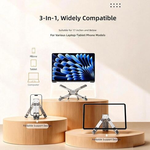 حامل الكمبيوتر المحمول OrdinarYone المحمول القابل للطي من سبائك الألومنيوم مع 5 ارتفاعات قابلة للتعديل للأجهزة مقاس 17 بوصة والمكاتب والسفر المنزلي in Kuwait