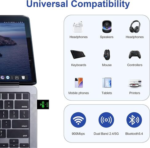 HOWAWU AX900 USB WiFi Adapter, 2.4G Dual Band WiFi Adapter for Desktop PC, Portable WiFi Dongle with MU-MIMO, OFDMA, WPA2, Travel Size, Supports Windows 10/11 in Kuwait