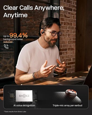 سماعات أذن مفتوحة SHOKZ OpenFit Pro (أسود) - مع حقيبة رياضية سوداء للرياضة والتمارين والسفر in Kuwait