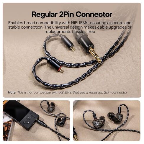 Linsoul Kiwi Ears x B_Media Terras IEM Cable, with Type-C USB C/3.5mm/4.4mm Plug,4N Single Crystal Copper 32AWG 4-Core in Ear Monitor Cord, 1.25m HiFi Upgrade Wire for Astral Orchestra II Arete Hype4 in Kuwait