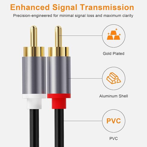 HOWAWU 2 RCA Cables 4.9FT (1.5m), Gold-Plated RCA Male to Male Stereo Audio Cable for Home Theater, HDTV, Gaming Consoles, Hi-Fi Systems, Amplifiers, Speakers, CD Player in Kuwait