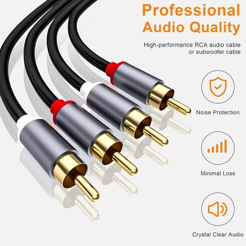 HOWAWU 2 RCA Cables 4.9FT (1.5m), Gold-Plated RCA Male to Male Stereo Audio Cable for Home Theater, HDTV, Gaming Consoles, Hi-Fi Systems, Amplifiers, Speakers, CD Player in Kuwait