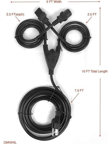 [UL Listed] OMNIHIL 10FT 3 Prong Power Cord Splitter Compatible with Epson PowerLite Home Cinema 5020UBE in Kuwait