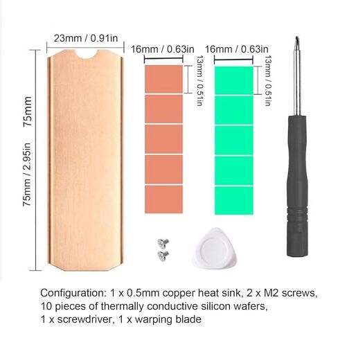 POCREATION SSD Copper Heat Sink, M.2 2280 Copper Heat Sink Stable Rustproof Hard Disk with Silicone Thermal Pad for M.2 2280 NVMe SSD in Kuwait