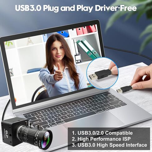 12MP USB 3.0 Camera,4K@30fps 1080P@230fps High Frame Rate UVC Camera, 5-50mm 10X Manual Zoom Lens,Wide Application for Industrial,Security,3D Printer,Compatible with Windows Linux Mac Android in Kuwait