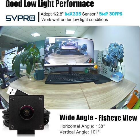 وحدة كاميرا USB SVPRO 5MP 30FPS للتركيز التلقائي، زاوية واسعة 138 درجة، مستشعر IMX335، كاميرا ويب أمان منخفضة الإضاءة لرؤية الآلة الصناعية، توصيل وتشغيل UVC لنظام التشغيل Windows، macOS، Linux، Android in Kuwait