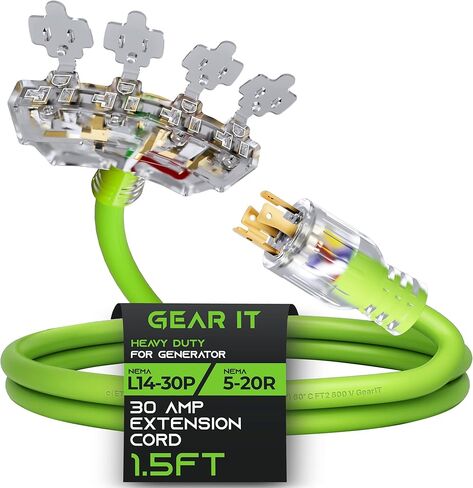 GEARit 30-Amp / 5-20R x4-Outlets Adapter Cord (25-Feet) 4-Prong 30A Generator Extension Cord to 4X Household 125/250V (NEMA 14-30P to Four 5-20R) STW 10AWG/4 Heavy Duty Twist Lock - 25ft in Kuwait