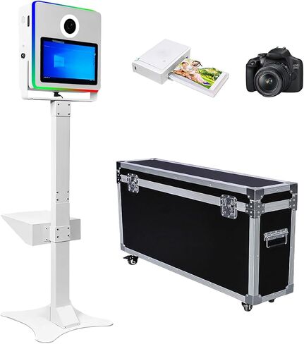 Portable Photo Booth with 15.6 Inch Touch Screen, Selfie DSLR Photobooth Machine with Flight Case for Wedding Party Wedding Rental (White, Full Set) in Saudi Arabia