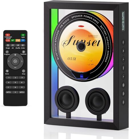 مشغل أقراص مضغوطة عمودي مع بلوتوث 5.3، ومكبرات صوت HiFi ومشغل أقراص مضغوطة للجدار المنزلي مع راديو FM / جهاز التحكم عن بعد / ضوء RGB / بطاقة TF / دعم AUX، مشغل موسيقى قابل لإعادة الشحن ببطارية 5000 مللي أمبير في الساعة in Kuwait