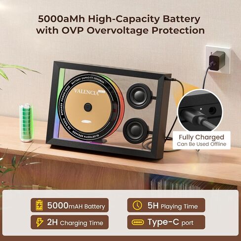 مشغل أقراص مضغوطة عمودي مع بلوتوث 5.3، ومكبرات صوت HiFi ومشغل أقراص مضغوطة للجدار المنزلي مع راديو FM / جهاز التحكم عن بعد / ضوء RGB / بطاقة TF / دعم AUX، مشغل موسيقى قابل لإعادة الشحن ببطارية 5000 مللي أمبير في الساعة in Kuwait