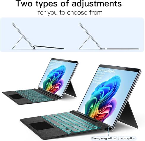 للوحة المفاتيح Microsoft Surface Pro 11/10/9/8/X، غطاء رفيع للغاية قابل للفصل مقاس 13 بوصة مع إضاءة خلفية بـ 7 ألوان، ولوحة لمس متعددة اللمس وحامل قلم in Kuwait