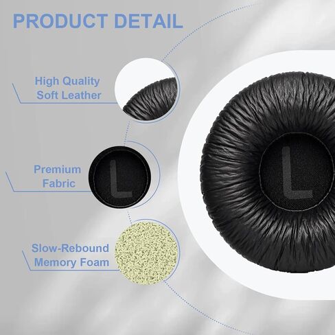 وسائد أذن بديلة لسماعات JBL Tune 600(T600BTNC 600BTNC)/660(T660NC 660NC)/670(T670NC 670NC)، وسائد سميكة للغاية، وغطاء أكواب الأذن، وسادات أذن من الجلد الناعم وإسفنج الذاكرة - أسود in Kuwait