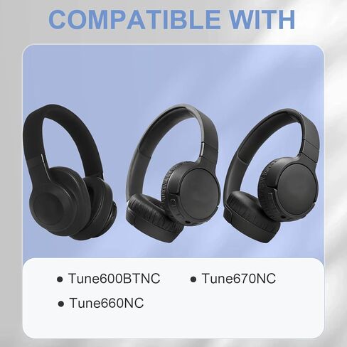 وسائد أذن بديلة لسماعات JBL Tune 600(T600BTNC 600BTNC)/660(T660NC 660NC)/670(T670NC 670NC)، وسائد سميكة للغاية، وغطاء أكواب الأذن، وسادات أذن من الجلد الناعم وإسفنج الذاكرة - أسود in Kuwait