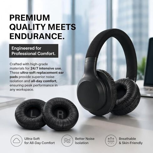 وسائد أذن بديلة لسماعات JBL Tune 600(T600BTNC 600BTNC)/660(T660NC 660NC)/670(T670NC 670NC)، وسائد سميكة للغاية، وغطاء أكواب الأذن، وسادات أذن من الجلد الناعم وإسفنج الذاكرة - أسود in Kuwait