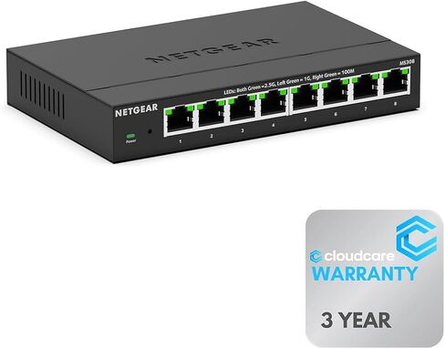 محول إيثرنت متعدد جيجابت NETGEAR MS308 ذو 8 منافذ 2.5 جيجا بايت | . سطح المكتب سلكي | يتضمن أيضًا دعم ضمان Cloud Care لمدة 3 سنوات in Kuwait