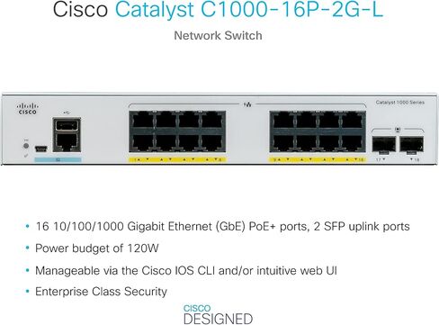 محول الشبكة Cisco Catalyst C1000-16P-2G-L 16 منفذ GE POE، وصلات صاعدة 2x 1G SFP (متجددة) in Kuwait