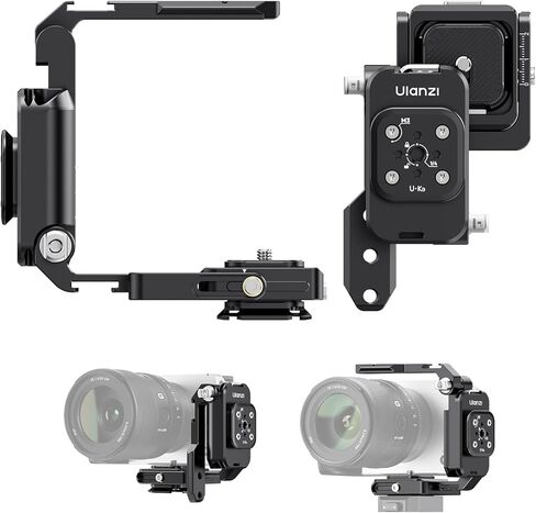 ULANZI XJ01 Uka Universal Foldable Camera Cage, 2-in-1 Portable Top Handle Grip & Quick Release Half Cage with NATO Rail, ARRI Loc, Cold Shoe for Mirrorless Cameras, DSLR, Gimbal, Tripod - Black in Kuwait