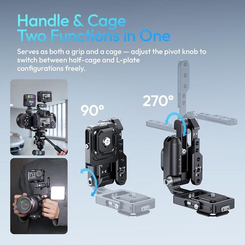 ULANZI XJ01 Uka Universal Foldable Camera Cage, 2-in-1 Portable Top Handle Grip & Quick Release Half Cage with NATO Rail, ARRI Loc, Cold Shoe for Mirrorless Cameras, DSLR, Gimbal, Tripod - Black in Kuwait