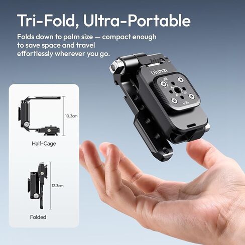 ULANZI XJ01 Uka Universal Foldable Camera Cage, 2-in-1 Portable Top Handle Grip & Quick Release Half Cage with NATO Rail, ARRI Loc, Cold Shoe for Mirrorless Cameras, DSLR, Gimbal, Tripod - Black in Kuwait