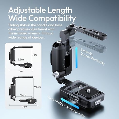 ULANZI XJ01 Uka Universal Foldable Camera Cage, 2-in-1 Portable Top Handle Grip & Quick Release Half Cage with NATO Rail, ARRI Loc, Cold Shoe for Mirrorless Cameras, DSLR, Gimbal, Tripod - Black in Kuwait