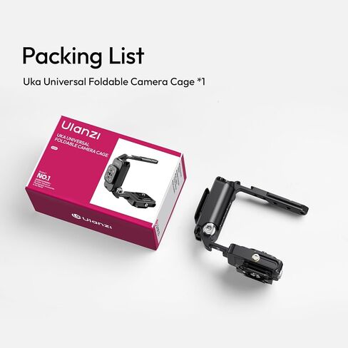 ULANZI XJ01 Uka Universal Foldable Camera Cage, 2-in-1 Portable Top Handle Grip & Quick Release Half Cage with NATO Rail, ARRI Loc, Cold Shoe for Mirrorless Cameras, DSLR, Gimbal, Tripod - Black in Kuwait