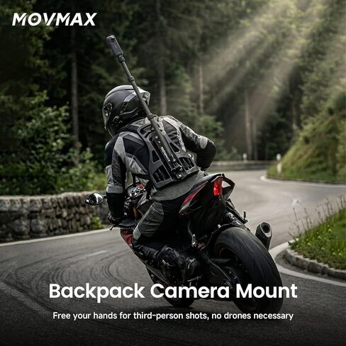 حامل كاميرا على الظهر Vaxis Global MOVMAX لـ Insta360 X5/X4/X3 وDJI Osmo 360 مع عصا سيلفي من ألياف الكربون، حزام مريح لركوب الدراجات الجبلية وركوب الدراجات النارية لشخص ثالث in Kuwait
