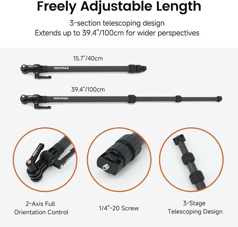حامل كاميرا على الظهر Vaxis Global MOVMAX لـ Insta360 X5/X4/X3 وDJI Osmo 360 مع عصا سيلفي من ألياف الكربون، حزام مريح لركوب الدراجات الجبلية وركوب الدراجات النارية لشخص ثالث in Kuwait
