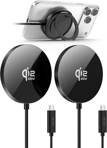 شاحن لاسلكي مغناطيسي بقدرة 25 وات، منصات شحن لاسلكية سريعة Qi2.2 مع مسند، شاحن MagSafe لسلسلة iPhone 17/16/15/14 وAirPods 4/3/2/Pro، وسلسلة Samsung S26 S25، وGoogle Pixel، عبوتان in Kuwait