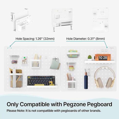 مجموعة تنظيم ملحقات PEGZONE PEGBOARD فقط، بما في ذلك 2 حامل سماعات الرأس، 1 كوب قلم و5 خطافات، تناسب Pegboard لإعداد المكتب والمكتب وغرفة الألعاب وتخزين الحائط المنزلي، 8 قطع باللون الأسود in Kuwait
