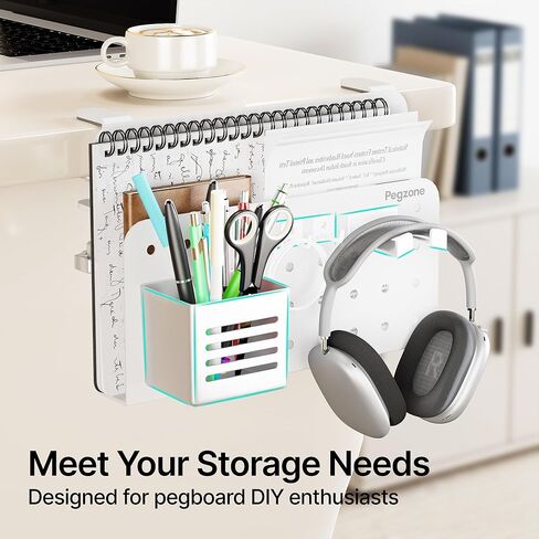 مجموعة تنظيم ملحقات PEGZONE PEGBOARD فقط، بما في ذلك 2 حامل سماعات الرأس، 1 كوب قلم و5 خطافات، تناسب Pegboard لإعداد المكتب والمكتب وغرفة الألعاب وتخزين الحائط المنزلي، 8 قطع باللون الأسود in Kuwait