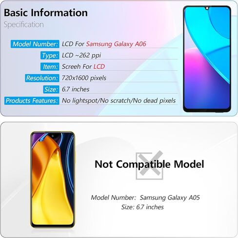 بديل شاشة Samsung Galaxy A06 لهاتف Samsung A06 4G A065F A065M شاشة LCD تعمل باللمس محول الأرقام الجمعية استبدال مع الأدوات (مع الإطار) in Kuwait
