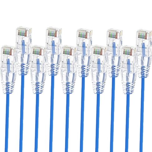 كابل إيثرنت قصير Cat6A مكون من قطعتين بطول 1 قدم، كابل تصحيح Cat 6 نحيف يدعم 10 جيجا، 28AWG، Snagless RJ45، UTP، سلك نحاسي عاري نقي للوحة التصحيح للتبديل وجهاز التوجيه والمودم in Kuwait