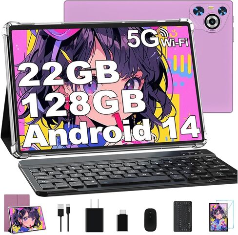 10 Inch Tablet, 22GB RAM+128GB ROM+1TB Expand, Android 14 Tablet with Keyboard and Mouse, 8000mAh Battery, 1280x800 IPS Display, Octa-Core CPU, Support BT5.0, GPS, WiFi - Purple in Kuwait