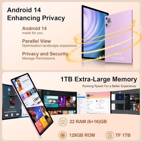 10 Inch Tablet, 22GB RAM+128GB ROM+1TB Expand, Android 14 Tablet with Keyboard and Mouse, 8000mAh Battery, 1280x800 IPS Display, Octa-Core CPU, Support BT5.0, GPS, WiFi - Purple in Kuwait