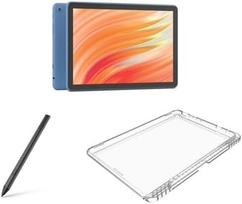 حزمة الكمبيوتر اللوحي: تتضمن الكمبيوتر اللوحي Amazon Fire HD 10، مقاس 10.1 بوصة (إصدار 2023) | 64 جيجابايت | حافظة شفافة مصنوعة من Ocean & Made for Amazon وقلم ستايلس in Kuwait