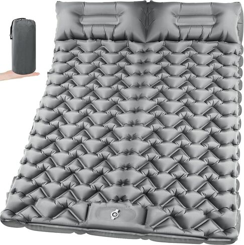 Double Sleeping Pad, Ultralight 4in Extra-Thick for 2 Person with Built-in Pillow & Foot Pump Sleep Mat, Compact Inflatable Camping Mat for Backpacking Hiking Travel Tent Camp Gear Gifts in Kuwait