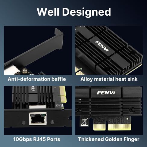 FENVI 10G PCIe Network Card with Marvell AQC113 Controller,10Gb Base-T Ethernet Adapter RJ45 NIC Card, PCI Express X4, for Windows 10/11/Windows Server,Linux, SFF, NAS, Workstation & Desktop Computer in Kuwait