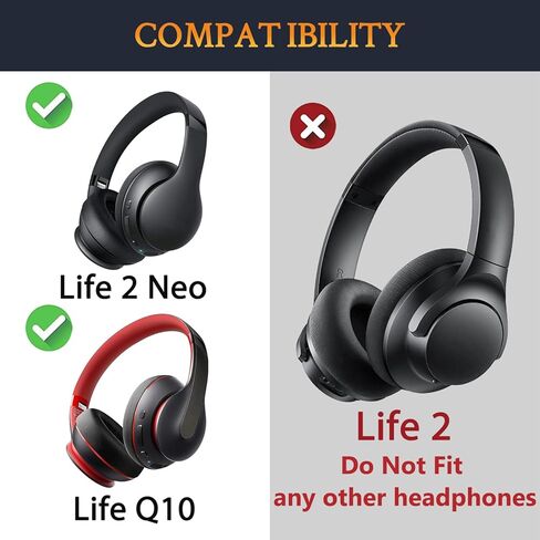 استبدال وسائد الأذن من SOULWIT لسماعات Anker Soundcore Life Q10، Q10BT، Life 2 Neo (Not fit Life 2)، وسائد الأذن مع نسيج الحرير الجليدي، رغوة عزل الضوضاء عالية الكثافة - أسود in Kuwait