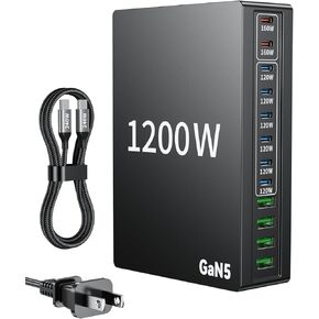 كتلة شاحن USB C بقوة 1200 واط. محطة شحن سريعة لشاحن MacBook Pro 12 منفذ 140 واط PD PPS AVS HUB لجميع هواتف iPhone 17 Pro Max/17 Air/16 SE/Samsung Galaxy 25/ MacBook Pro/Air/iPad Pro/240W in Kuwait