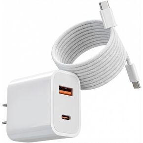 شاحن حائط USB C مزدوج المنفذ بقدرة 30 وات مع كابل USB-C إلى USB-C بطول 5 أقدام، [USB-C + USB-A] كتلة شحن فعالة لهاتف iPhone 17 16 15 Pro Max وiPad Pro وPixel in Kuwait