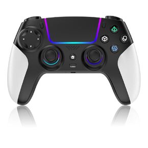 وحدة تحكم لاسلكية لجهاز PS5 مع RGB LED، TURBO، اهتزاز مزدوج، مستشعر جيروسكوبي 6 محاور، لوحة لمس، مريحة لوحدة تحكم Playstation 5، متوافقة مع PlayStation 5/PC/Mac، مضادة للانزلاق باللونين الأبيض والأسود in Kuwait
