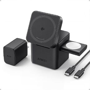 MagSafe Charger Stand, Anker 3-in-1 Cube with MagSafe, 15W Max Fast Charging Stand, Foldable Wireless Charger for iPhone 15/14/13 Series, Apple Watch S1-8/Ultra, AirPods (30W USB-C Charger Included) in Kuwait