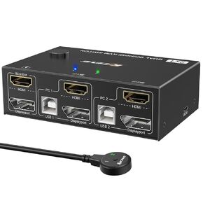 KVM Switch 2 Computer 2 Monitors DP HDMI, Dual Monitors Displayport KVM Switcher Supports 4K@60Hz for 2 Computers Share Keyboard, Mouse and Monitor in Kuwait