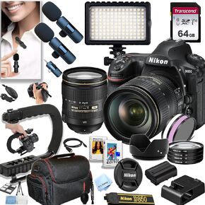 Nikon D850 DSLR Camera with 24-120mm f/4G ED VR Lens | 45.7 MP | 4K UHD + 64GB Memory,Wireless Lavalier Microphones, 126 LED Light, Case, U-Grip, and More (34pc Bundle) (Renewed) in Kuwait