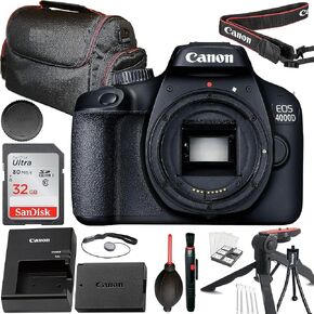 Canon EOS 4000D / Rebel T100 DSLR Camera (Body Only) + 32GB Memory Card + Tripod + Case + Cleaning Kit & More (Renewed) in Kuwait