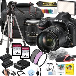 Nikon D850 DSLR Camera with 24-120mm f/4G ED VR Lens | 45.7 MP | 4K UHD + 128GB Memory + Video Mic + LED Light + Filters, Case, Tripod & More (Deluxe Value Bundle) (Renewed) in Kuwait