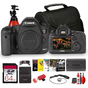Canon EOS 5D Mark III Full Frame DSLR Camera Body 22.3MP, 61-Point AF, Dual Card Slots, 1080p Video, Canon EF Mount (5260B002) + 64GB Memory Card + Camera Bag + Flexible Tripod + More (10pc Bundle) in Kuwait